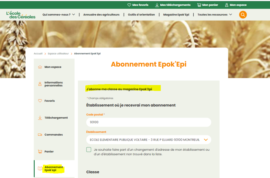 Page d'abonnement epok epi